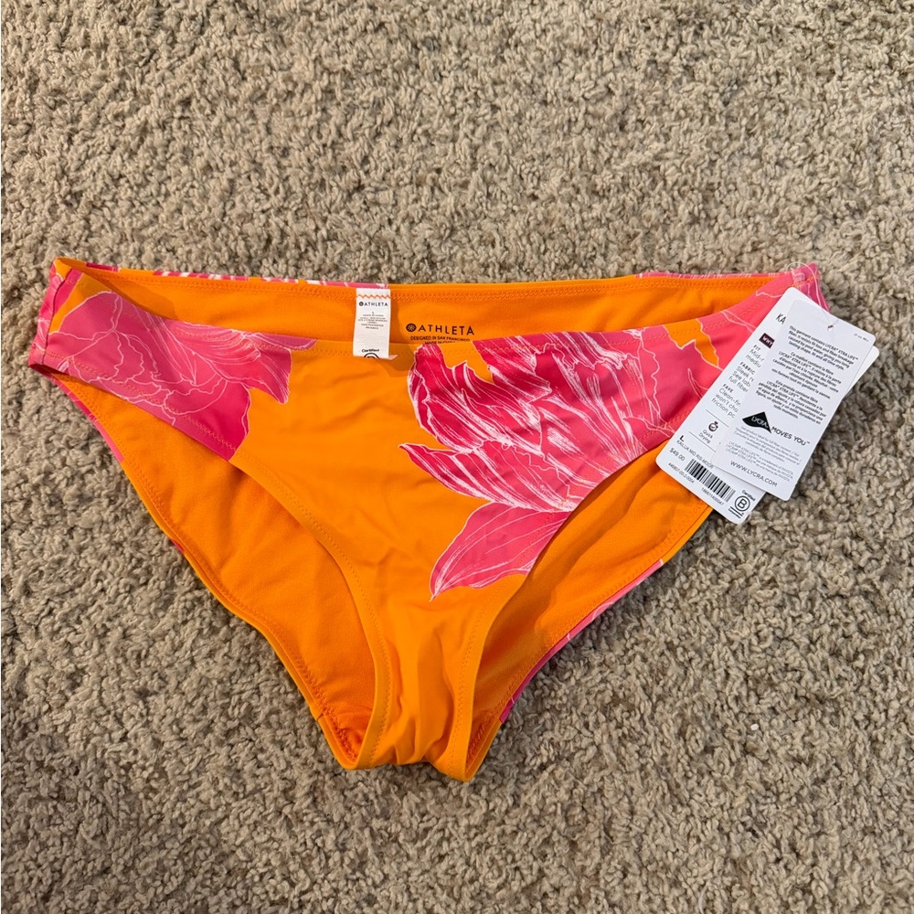 Athleta Orange and Pink Floral Bikini Bottom